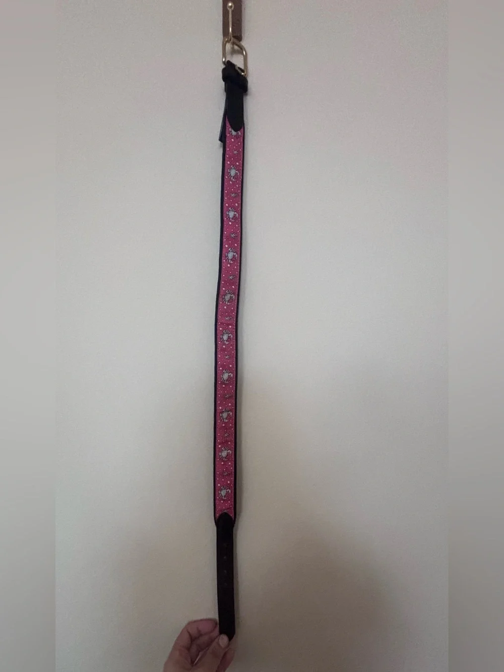 Vineyard Vines Pink Crab Canvas Leather Belt Size 28 Made in USA Solid Brass